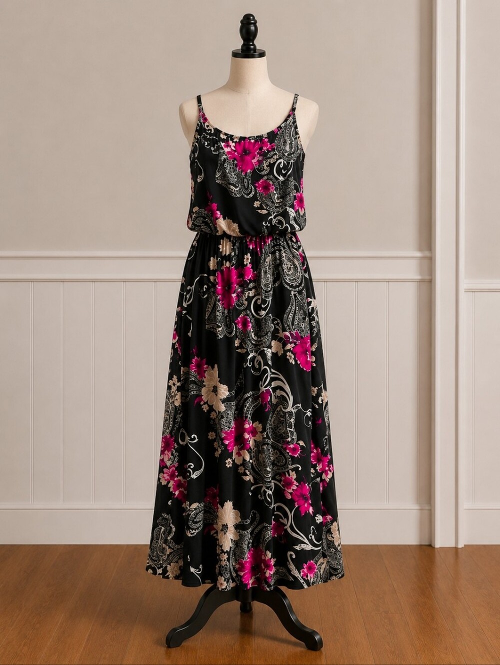 White House Black Market Black and Pink Floral Maxi Dress